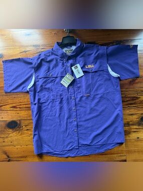 Drake LSU Purple Short-Sleeve Button-Down Shirt